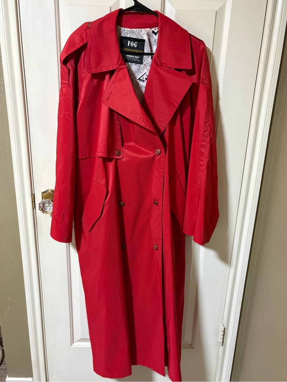 Red London Fog Double-Breasted Long Trench Coat Sz: 12 Reg.